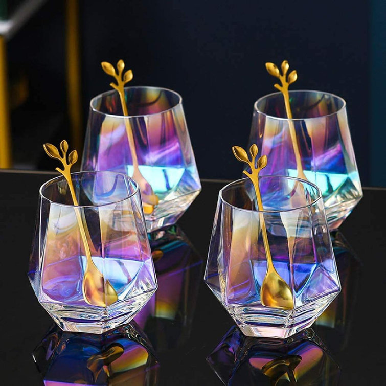 fedigorlocn Iridescent Glasses Set Rainbow Drinking Glass Set, Diamond